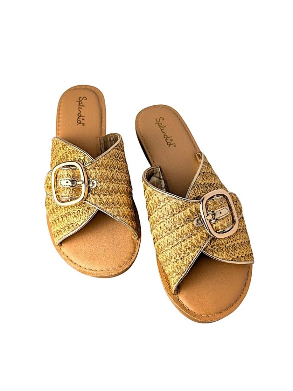 NWOB Splendid Sandy Gold Woven Buckle Sandals 7.5